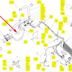 Oryginalny zestaw nagrzewnicy o numerze katalogowym 102281959, stosowany w kombajnach zbożowych marki Rostselmash schemat