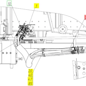 Oryginalny wąż gumowy hydrauliczny o numerze katalogowym 102312486, stosowany w kombajnach zbożowych marki Rostselmash- schemat.