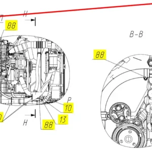 Oryginalny króciec przewodu gumowego układu nagrzewania kabiny o numerze katalogowym 102329595, stosowany w kombajnach zbożowych marki Rostselmash schemat.