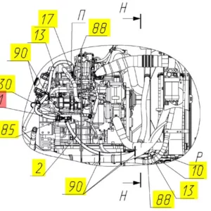 Oryginalny przewód gumowy układu nagrzewania kabiny o numerze katalogowym 102329627, stosowany w kombajnach zbożowych marki Rostselmash schemat.
