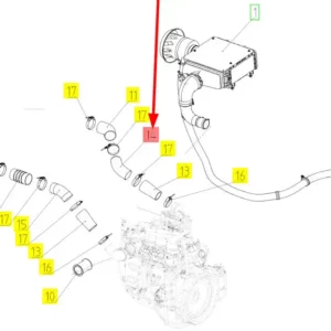 Oryginalna rura kolankowa gumowa o numerze katalogowym 102332594, stosowana w kombajnach zbożowych marki Rostselmash- schemat.