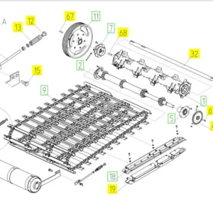 Oryginalne koło pasowe napędu podajnika pochyłego o numerze katlogowym 102333029, stosowane w kombajnach zbożowych marki Rostselmash. schemat
