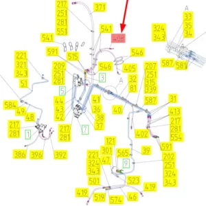 Oryginalny wąż gumowy hydrauliczny o numerze katalogowym 102369097, stosowany w kombajnach zbożowych marki Rostselmash- schemat.