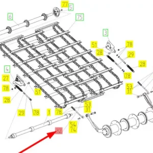 Oryginalny pręt rolki przenośnika łańcuchowego o numerze katalogowym 102384207, stosowany w kombajnach zbożowych marki Rostselmash schemat.