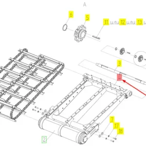 Oryginalny element podajnika pochyłego o numerze katalogowym 102416618, stosowany w kombajnach zbożowych marki Rostselmash.-schemat