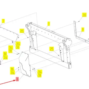 Oryginalny, lewy panel podajnika pochyłego o numerze katalogowym 102419382, stosowany w kombajnach zbożowych marki Rostselmash.-schemat
