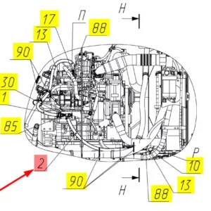 Oryginalny przewód gumowy układu nagrzewania kabiny o numerze katalogowym 102428313, stosowany w kombajnach zbożowych marki Rostselmash schemat.
