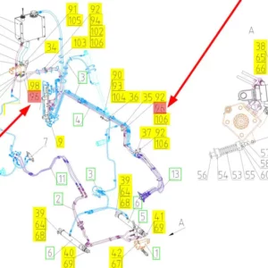 Oryginalny wąż gumowy hydrauliczny o numerze katalogowym 102432426, stosowany w kombajanch zbożowych marki Rostselmash- schemat.