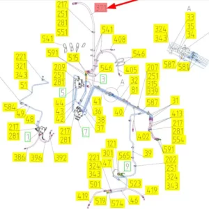 Oryginalny wąż gumowy hydrauliczny o numerze katalogowym 102434572, stosowany w kombajnach zbożowych marki Rostselmash- schemat.