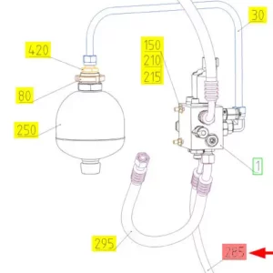 Oryginalny wąż gumowy hydrauliczny o numerze katalogowym 102434574, stosowany w kombajnach zbożowych marki Rostselmash- schemat.