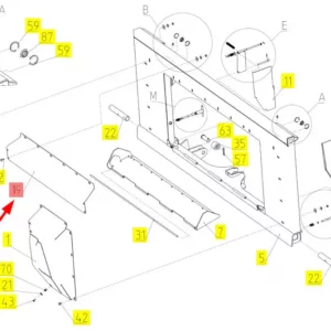 Oryginalna osłona podajnika pochyłego o numerze katalogowym 102435371, stosowana w kombajnach zbożowych marki Rostselmash. schemat