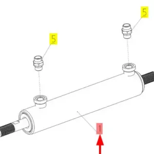 Oryginalny siłownik skrętu osi o numerze katalogowym 102435515, stosowany w kombajnach zbożowych marki Rostselmash- schemat.