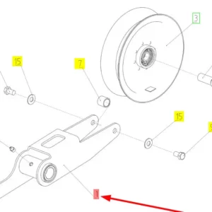 Oryginalny uchwyt koła napinającego o numerze katalogowym 102436093, stosowany w kombajnach zbożowych marki Rostselmash.