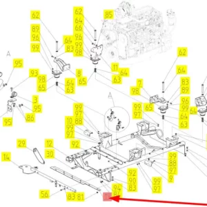 Oryginalne mocowanie silnika o numerze katalogowym 102436282, stosowane w kombajnach zbożowych marki Rostselmash schemat