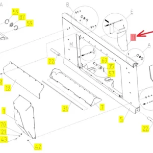 Oryginalna prawa klapa podajnika pochyłego o numerze katalogowym 102437272, stosowana w kombajnach zbożowych marki Rostselmash. schemat