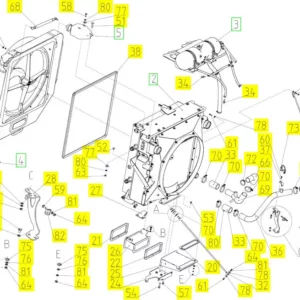 Oryginalny wentylator powietrza chlodnicy o numerze katalogowym 102440396, stosowany w kombajnach zbożowych marki Rostselmash- schemat.