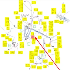 Oryginalny wąż gumowy hydrauliczny o numerze katalogowym 102441628, stosowany w kombajnach zbożowych marki Rostselmash- schemat.