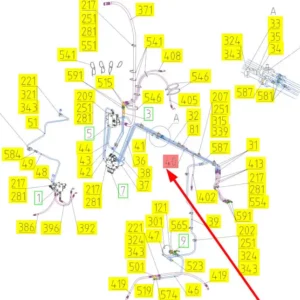 Oryginalny wąż gumowy hydrauliczny o numerze katalogowym 102441919, stosowany w kombajnach zbożowych marki Rostselmash- schemat.