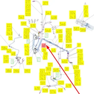Oryginalny wąż gumowy hydrauliczny o numerze katalogowym 102442003, stosowany w kombajnach zbożowych marki Rostselmash- schemat.
