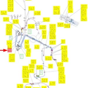 Oryginalny przewód hydrauliczny o numerze katalogowym 102442195, stosowany w kombajnach zbożowych marki Rostselmash- schemat.