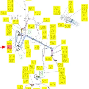 Oryginalny przewód hydrauliczny o numerze katalogowym 102442214, stosowany w kombajnach zbożowych marki Rostselmash- schemat.