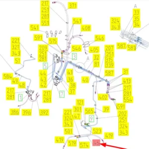 Oryginalny przewód hydrauliczny o numerze katalogowym 102442575, stosowany w kombajnach zbożowych marki Rostselmash- schemat.