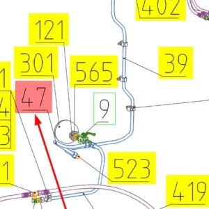 Oryginalny wąż gumowy hydrauliczny o numerze katalogowym 102442639, stosowany w kombajnach zbożowych marki Rostselmash- schemat.