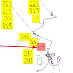 Oryginalny wąż hydrauliczny o numerze katalogowym 102442671, stosowany w kombajanch zbożowych marki Rostselmash- schemat.