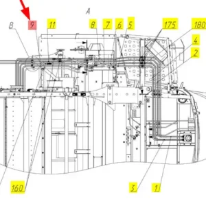 Oryginalny przewód hydrauliczny o numerze katalogowym 102444485, stosowany w kombajnach zbożowych marki Rostselmash- schemat.