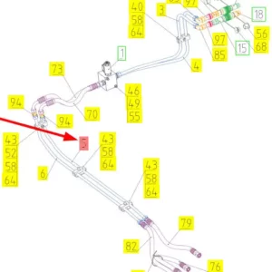 Oryginalny wąż gumowy hydrauliczny o numerze katalogowym 102450530, stosowany w kombajnach zbożowych marki Rostselmash- schemat.