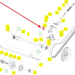 Oryginalne mocowanie rolki napinacza o numerze katalogowym 102457454, stosowana w kombajnach zbożowych marki Rostselmash schemat
