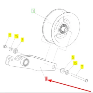 Oryginalna dżwignia rolki o numerze katalogowym 102457996, stosowana w kombajnach zbożowych marki Rostselmash schemat