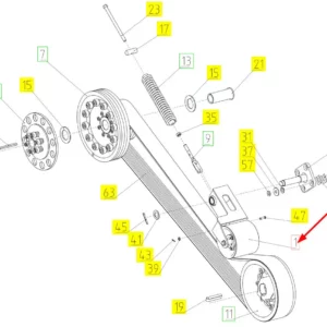 Oryginalna rolka napinająca na dźwigni o numerze katalogowym 102460486, stosowana w kombajnach zbożowych marki Rostselmash schemat.