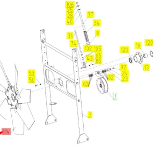 Oryginalny wentylator chłodnicy o numerze katalogowym 102462439, stosowany w kombajnach zbożowych marki Rostselmash schemat.