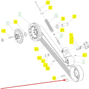 Oryginalne koło pasowe napędu przenośnika o numerze katalogowym 102463349, stosowane w kombajnach zbożowych marki Rostselmash schemat.