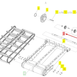 Oryginalny wałek podajnika pochyłego o numerze katalogowym 102463775, stosowany w kombajnach zbożowych marki Rostselmash.-schemat