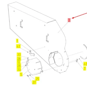 Oryginalna, prawa osłona podajnika pochyłego o numerze katalogowym 102465351, stosowana w kombajnach zbożowych marki Rostselmash.-schemat