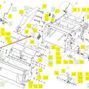 Oryginalne łożysko z obudową o numerze katalogowym 102469336, stosowane w kombajnach zbożowych marki Rostselmash.-schemat