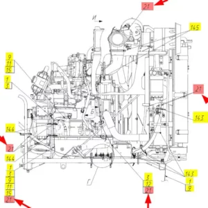 Oryginalna wiązka przewodów silnika o numerze katalogowym 102471055, stosowana w kombajnach zbożowych marki Rostselmash- schemat.