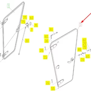 Oryginalne drzwi kabiny o numerze katalogowym 102487118, stosowane w kombajnach zbożowych marki Rostselmash schemat.