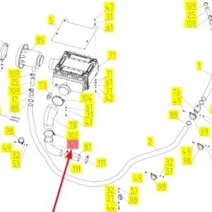 Oryginalna rura kolanowa z reduktorem o numerze katalogowym 102491611, stosowana w kombajanch zbożowych marki Rostselmash- schemat.