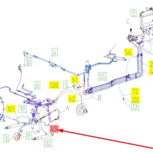 Oryginalny przewód hydrauliczny o numerze katalogowym 102493063, stosowany w kombajnach zbożowych marki Rostselmash schemat.