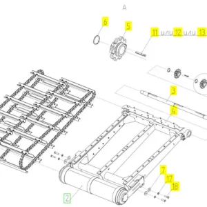 Oryginalny, kompletny łańcuch przenośnika pochyłego o numerze katalogowym 102502983, stosowany w kombajnach zbożowych marki Rostselmash.-schemat