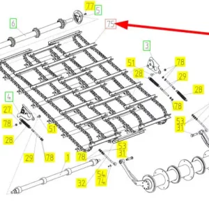 Oryginalny zestaw łańcuchów przenośnika pochyłego z listwami o numerze katalogowym 102522746, stosowany w kombajnach zbożowych marki Rostselmash schemat.
