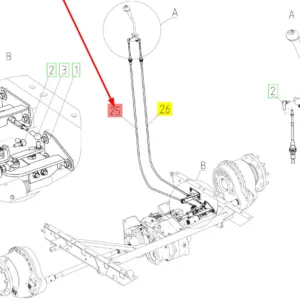 Oryginalna linka zmiany biegów o numerze katalogowym 102536120, stosowana w kombajnach zbożowych marki Rostselmash schemat.