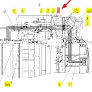 Oryginalny przewód hydrauliczny o numerze katalogowym 102537197, stosowany w kombajnach zbożowych marki Rostselmash- schemat.