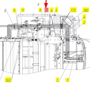 Oryginlany przewód hydrauliczny o numerze katalogowym 102537223, stosowany w kombajnach zbożowych marki Rostselmash- schemat.