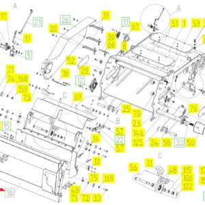 Oryginalna przednia obudowa przenośnika pochyłego o numerze katalogowym 102550029, stosowana w kombajnach zbożowych marki Rostselmash.-schemat