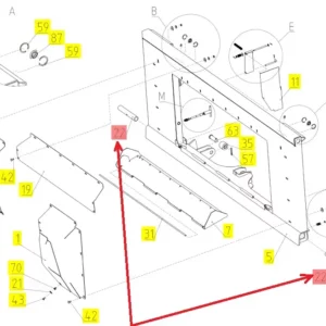 Oryginalny sworzeń ramki przenośnika pochyłego o numerze katalogowym 102596299, stosowany w kombajnach zbożowych marki Rostselmash. schemat