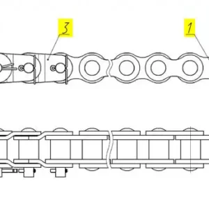 Oryginalne ogniwo łańcucha o numerze katalogowym 102605164, stosowane w kombajnach zbożowych marki Rostselmash schemat